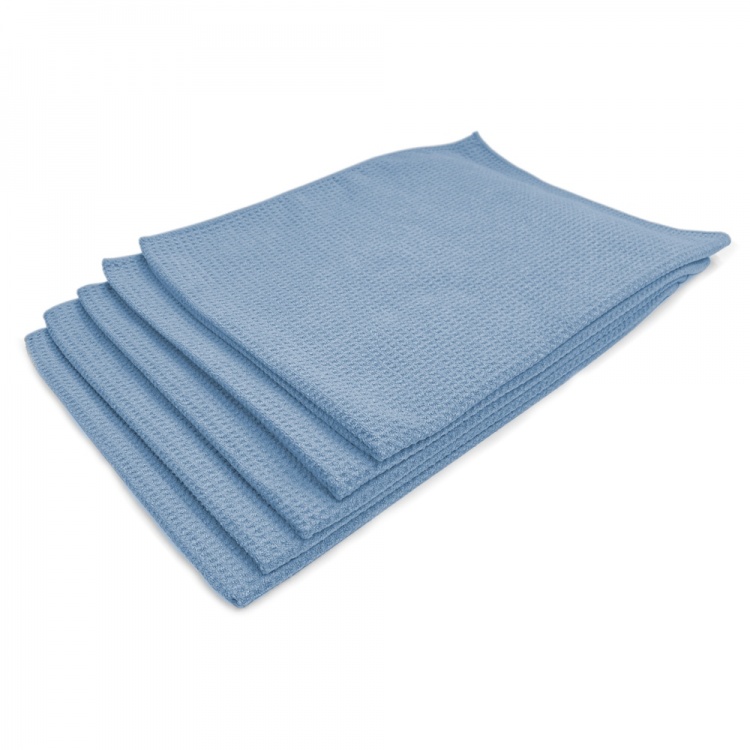 Soft Blue Waffle Weave Microfibre Towels (5 Pack)